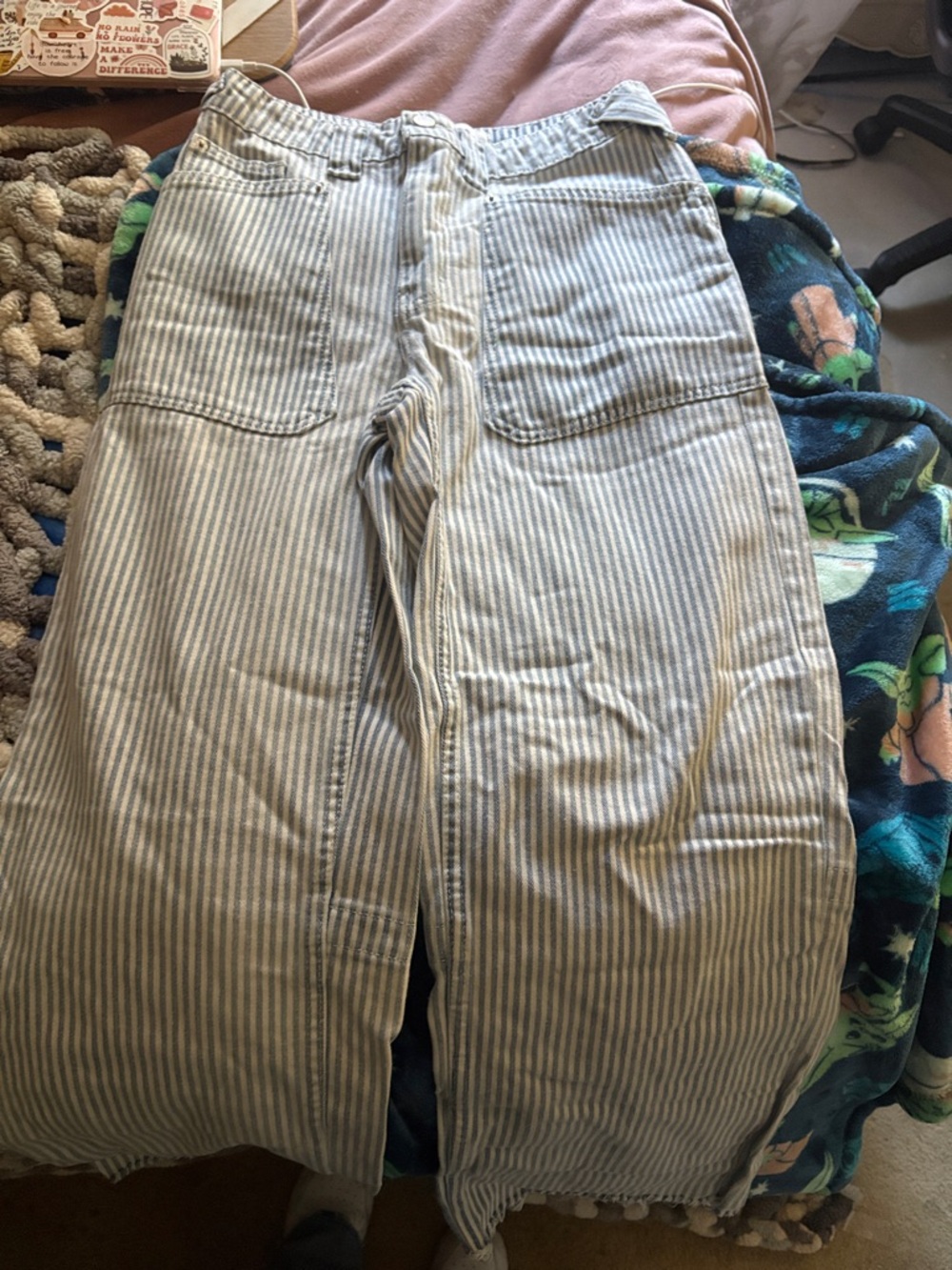 Blue and white striped jeans